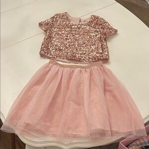 btween Pink Sequin Top and Tulle Skirt Set